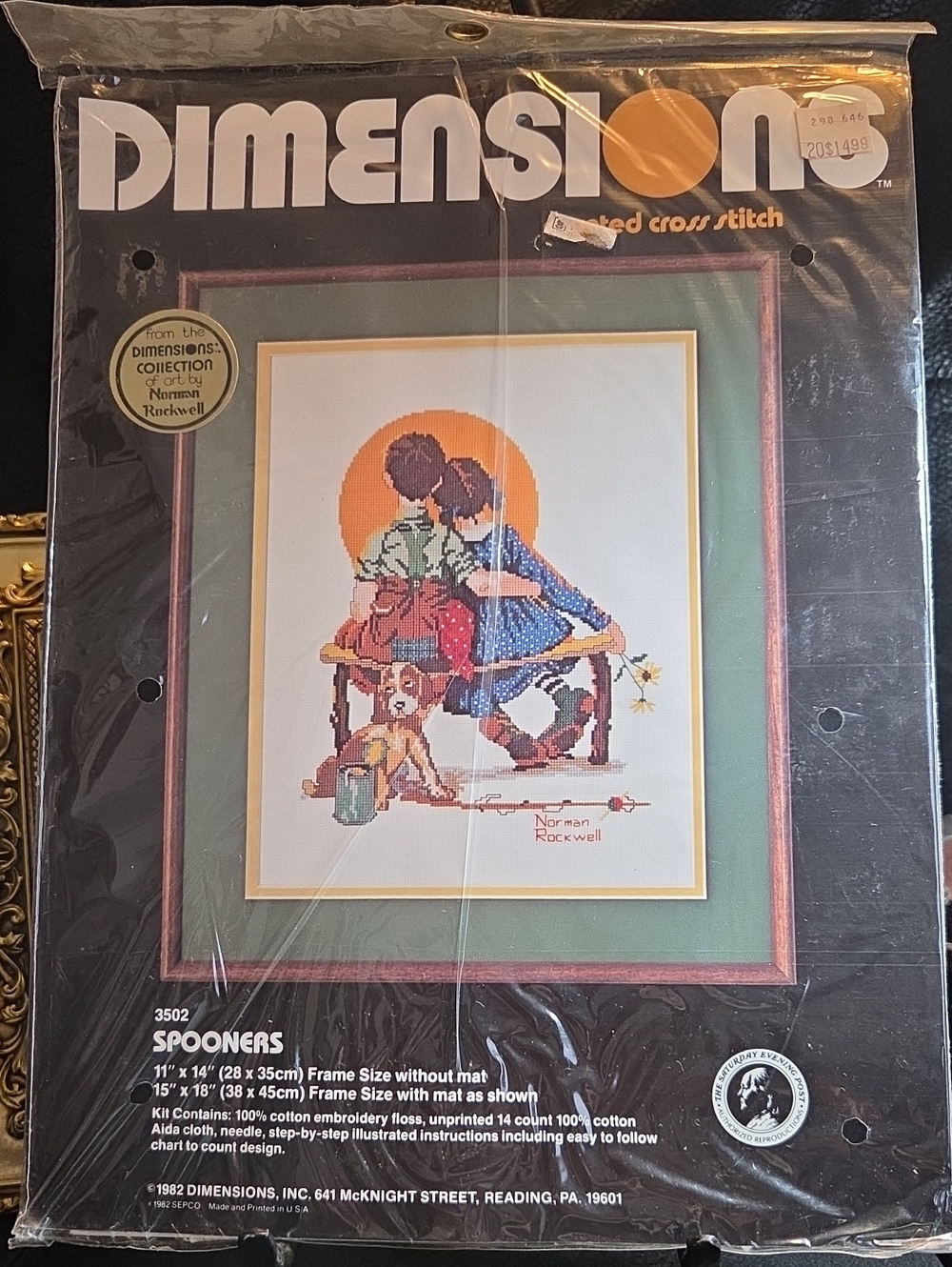 Vintage 1982 Dimensions Counted Cross Stitch "Spooners" Norman Rockwell Art Kit